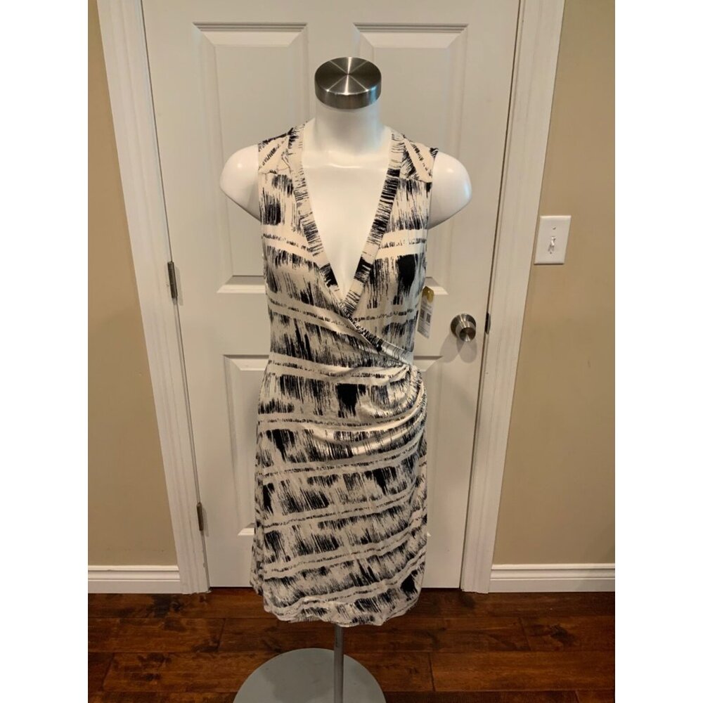 Deletta Black & Cream Patterned Sleeveless Dress, Size Medium